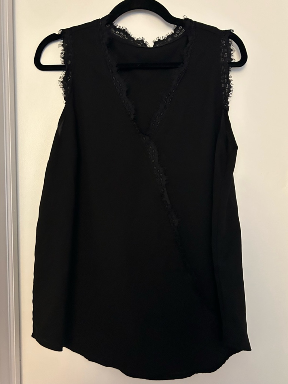 Amazon Black Lace-Trim Sleeveless V-Neck Blouse
